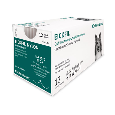 EickFil Nylon, USP 10/0, EP 0,2 3/8 cirkel, 2 X DSP 6,4 mm, 220 µm dobbelt spatulanål